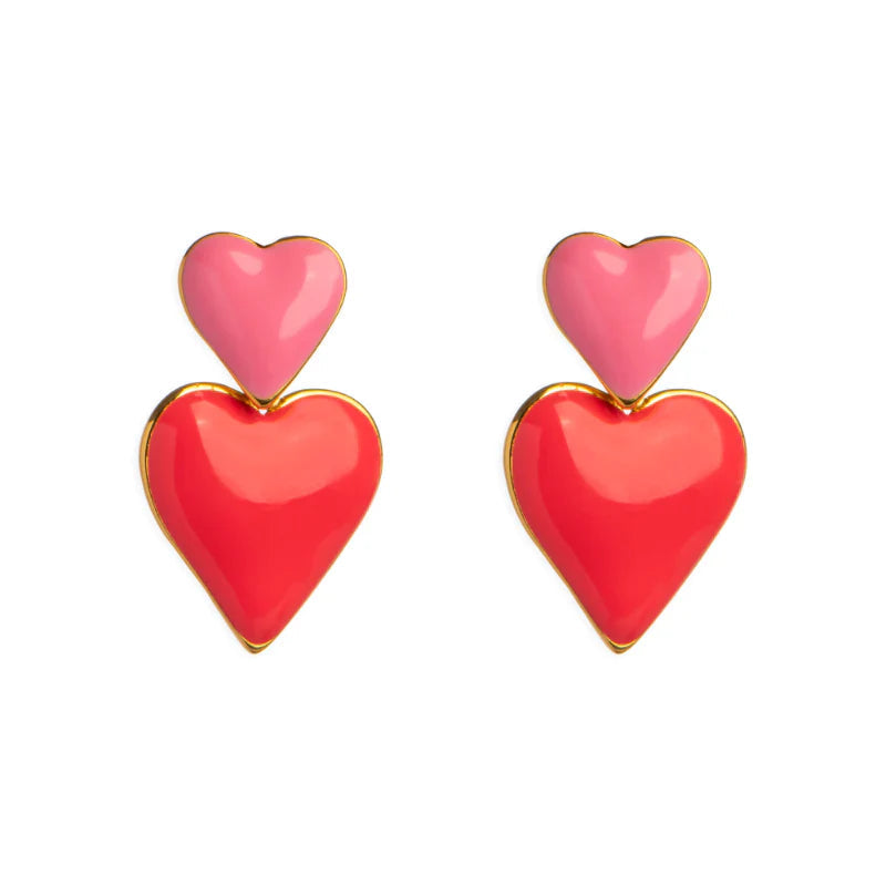 DUAL PINK HEART DROP EARRINGS