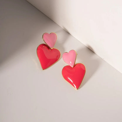 DUAL PINK HEART DROP EARRINGS