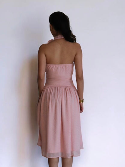 PINK HALTER NECK TIE MIDI DRESS