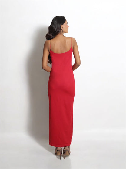 RED BODYCON MAXI DRESS