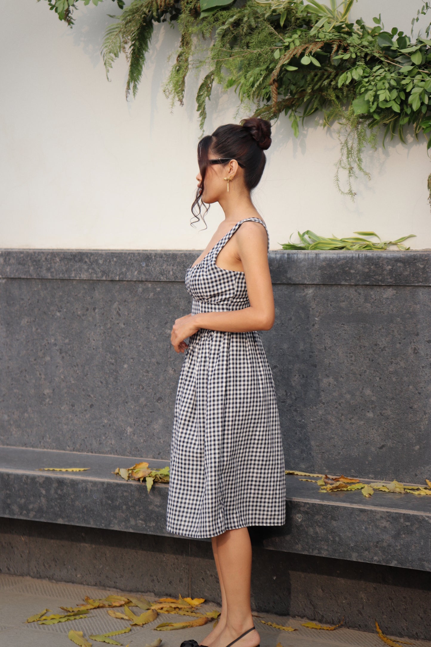 BLACK AND WHITE GINGHAM MIDI DRESS